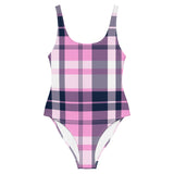 Pink and Navy Blue Preppy Plaid One Piece Women's Swimsuit