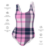 Pink and Navy Blue Preppy Plaid One Piece Women's Swimsuit