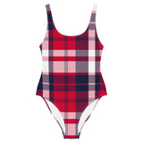 Red, White and Navy Blue Preppy Plaid One Piece Women's Swimsuit