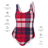 Red, White and Navy Blue Preppy Plaid One Piece Women's Swimsuit