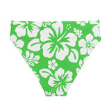 White Hawaiian Hibiscus Flowers on Lime Green High Waisted Bikini Bottom - Extremely Stoked