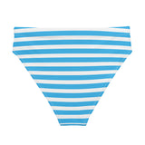 Deep Sky Blue and White Beach Stripes High Waisted Bikini Bottom - Extremely Stoked