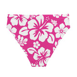 White Hawaiian Hibiscus Flowers on Hot Pink High Waisted Bikini Bottom