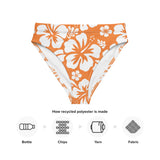 White Hawaiian Hibiscus Flowers on Orange High Waisted Bikini Bottom - Extremely Stoked