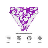 White Hawaiian Hibiscus Flowers on Purple High Waisted Bikini Bottom - Extremely Stoked