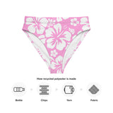 White Hawaiian Hibiscus Flowers on Pink High Waisted Bikini Bottom - Extremely Stoked