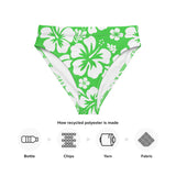 White Hawaiian Hibiscus Flowers on Lime Green High Waisted Bikini Bottom - Extremely Stoked