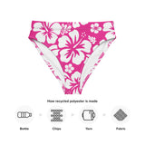 White Hawaiian Hibiscus Flowers on Hot Pink High Waisted Bikini Bottom