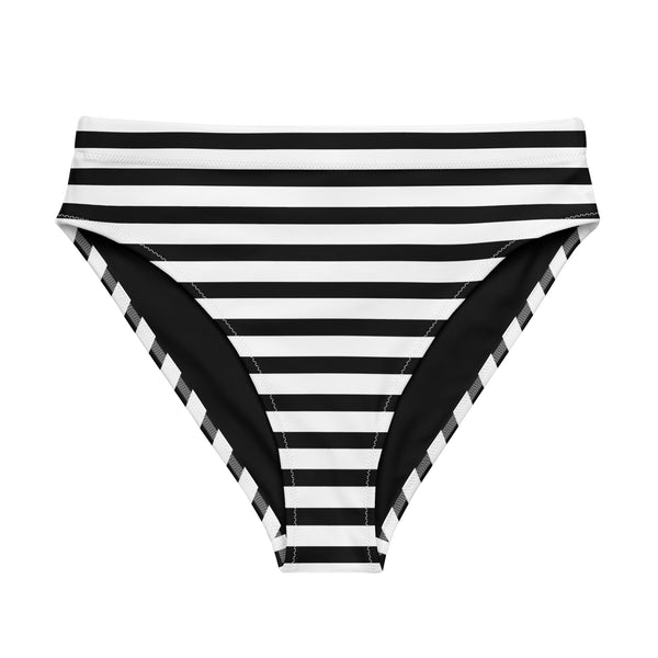 Black and White Stripes High Waisted Bikini Bottom - Extremely Stoked