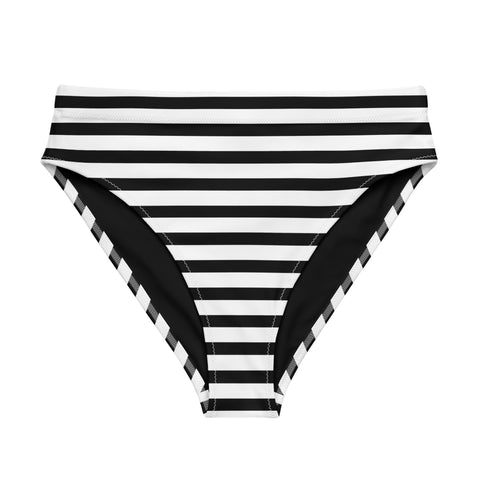 Black and White Stripes High Waisted Bikini Bottom - Extremely Stoked