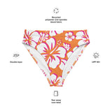 Juicy Orange, White and Hot Pink Hawaiian Flowers High Waisted Bikini Bottom - Extremely Stoked