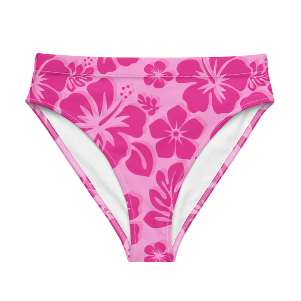 Raspberry and Pink Hawaiian Flowers High Waisted Bikini Bottom - Extremely Stoked