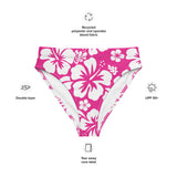 White Hawaiian Hibiscus Flowers on Hot Pink High Waisted Bikini Bottom - Extremely Stoked
