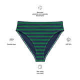 Navy Blue and Green Beach Stripes High Waisted Bikini Bottom - Extremely Stoked