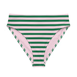 Green and Soft Pink Beach Stripes High Waisted Bikini Bottom - Extremely Stoked
