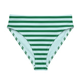 Green and Light Cyan High Waisted Beach Stripes Bikini Bottom - Extremely Stoked
