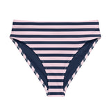 Navy Blue and Soft Pink Beach Stripes High Waisted Bikini Bottom - Extremely Stoked