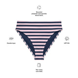 Navy Blue and Soft Pink Beach Stripes High Waisted Bikini Bottom - Extremely Stoked