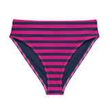 Navy Blue and Medium Violet Red Beach Stripes High Waisted Bikini Bottom - Extremely Stoked