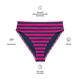 Navy Blue and Medium Violet Red Beach Stripes High Waisted Bikini Bottom - Extremely Stoked