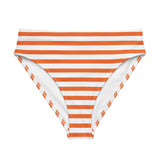 Orange and White Beach Stripes High Waisted Bikini Bottom - Extremely Stoked