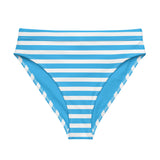 Deep Sky Blue and White Beach Stripes High Waisted Bikini Bottom - Extremely Stoked