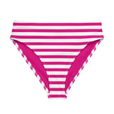 Dark Hot Pink and White Beach Stripes High Waisted Bikini Bottom - Extremely Stoked