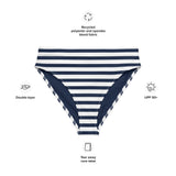 Navy Blue and White Beach Stripes High Waisted Bikini Bottom - Extremely Stoked