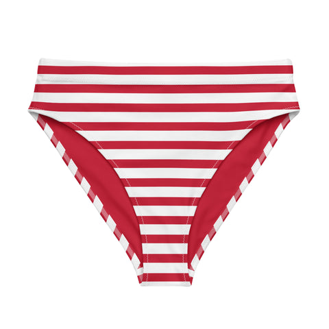 Red and White Beach Stripes High Waisted Bikini Bottom - Extremely Stoked