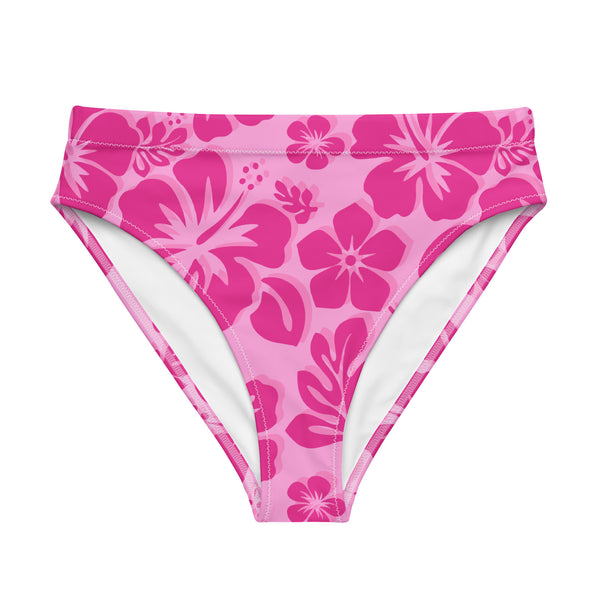 Raspberry Pinks Hawaiian Flowers High Waisted Bikini Bottom