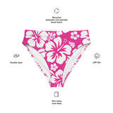 White Hawaiian Hibiscus Flowers on Hot Pink High Waisted Bikini Bottom