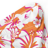 Juicy Orange, White and Hot Pink Hawaiian Flowers High Waisted Bikini Bottom - Extremely Stoked