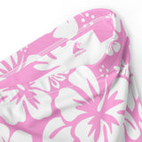 White Hawaiian Hibiscus Flowers on Pink High Waisted Bikini Bottom - Extremely Stoked