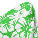 White Hawaiian Hibiscus Flowers on Lime Green High Waisted Bikini Bottom - Extremely Stoked