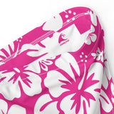 White Hawaiian Hibiscus Flowers on Hot Pink High Waisted Bikini Bottom - Extremely Stoked