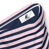 Navy Blue and Soft Pink Beach Stripes High Waisted Bikini Bottom - Extremely Stoked