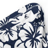 White Hawaiian Flowers on Navy Blue High Waisted Bikini Bottom - Extremely Stoked