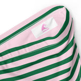 Green and Soft Pink Beach Stripes High Waisted Bikini Bottom - Extremely Stoked