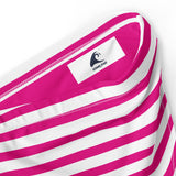 Dark Hot Pink and White Beach Stripes High Waisted Bikini Bottom - Extremely Stoked