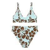 Brown Hibiscus on Light Cyan High Waisted Bikini - Extremely Stoked