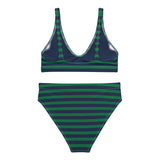 Navy Blue and Green Beach Stripes High Waisted Bikini - Extremely Stoked