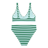 Green and Light Cyan Beach Stripes High Waisted Bikini - Extremely Stoked