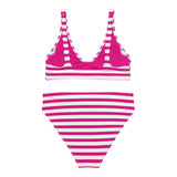 Dark Hot Pink and White Beach Stripes High Waisted Bikini - Extremely Stoked