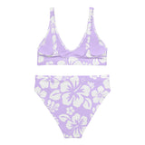 White and Lavender Hawaiian Flowers High Waisted Bikini - Extremely Stoked