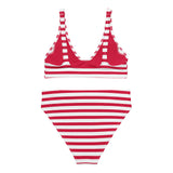 Red and White Beach Stripes High Waisted Bikini