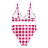 Cherry Red, White and Pink Gingham High Waisted Bikini Swimsuit