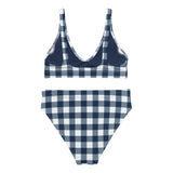 Navy Blue and White Gingham High Waisted Bikini Swimsuit – Eco Swimwear by Extremely Stoked®