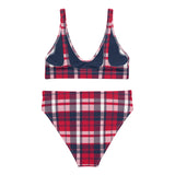 Red, White and Blue Preppy Surfer Girl Plaid High Waisted Bikini