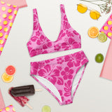 Raspberry and Pink Hawaiian Flowers High Waisted Bikini - Extremely Stoked
