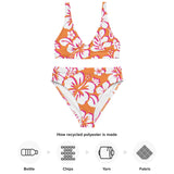 Juicy Orange, White and Hot Pink Hawaiian Flowers High Waisted Bikini - Extremely Stoked